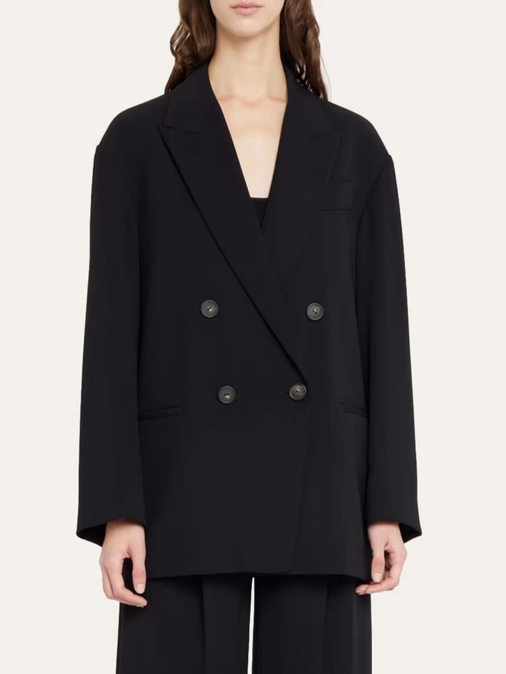 Vince Double Breasted Wool Boyfriend Blazer Coat Black